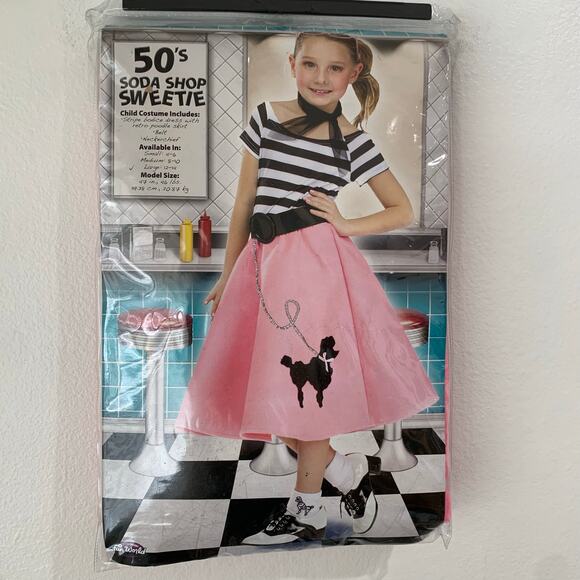 NWT 50s Soda Shop Sweetie Costume Girls sz Large 12-14 Poodle Skirt Fun World - Picture 3 of 8